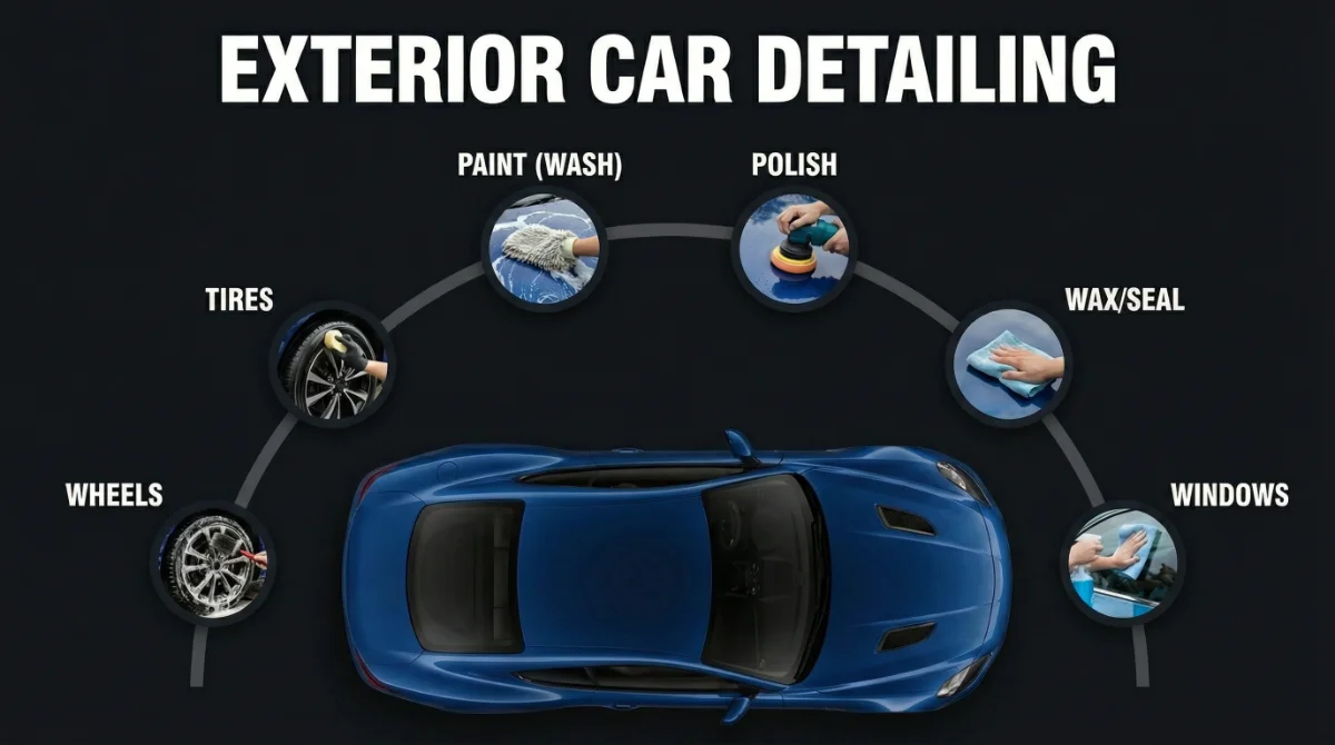 Professional exterior car detailing revealing a perfect shine